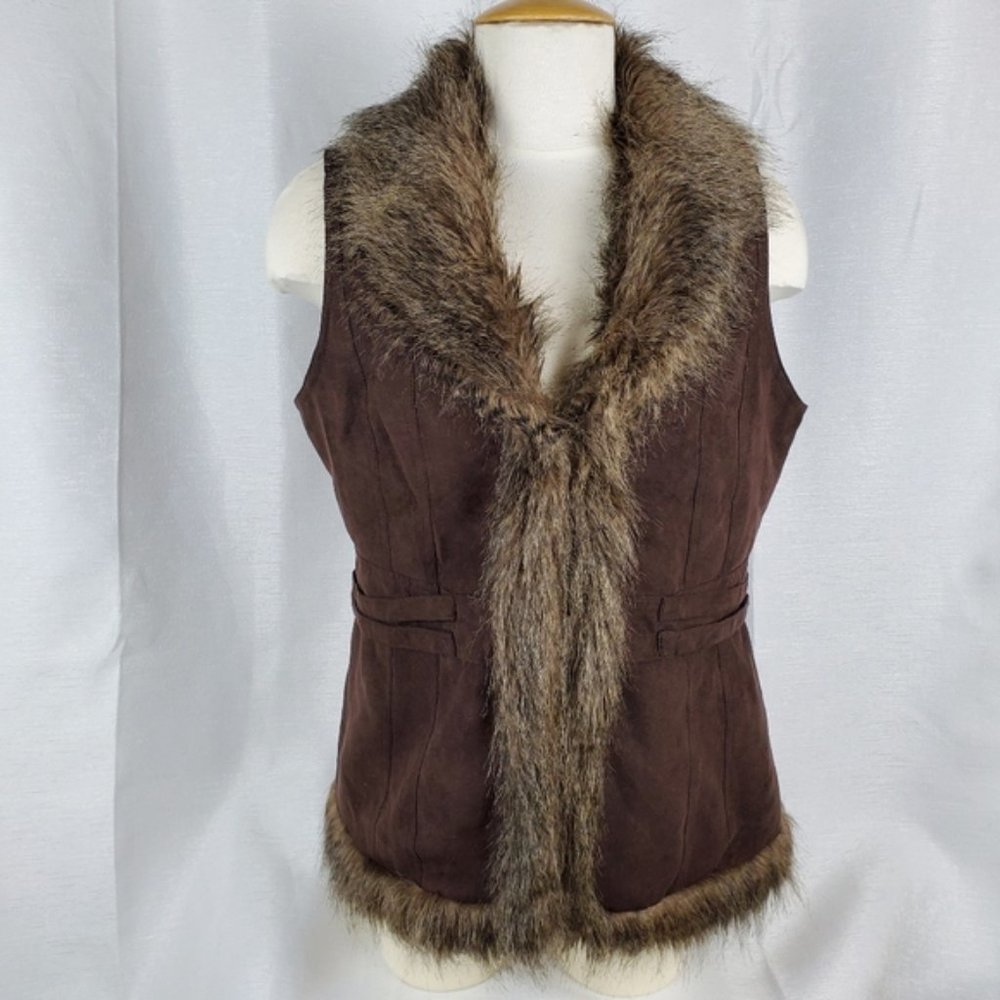 Bagatelle Faux Suede Faux Fur Trimmed Vest